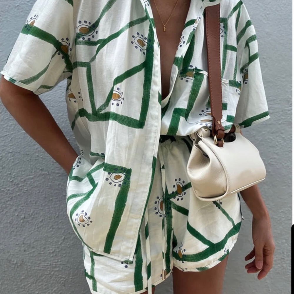 New Commense Short Top 2 Piece Set Drawstring Vacation Outfit Women's Size S Q - Picture 1 of 11